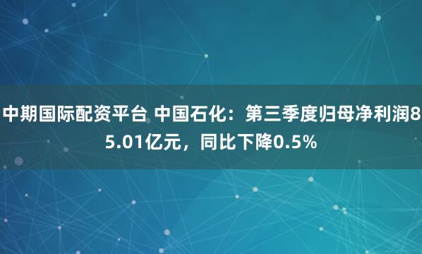 中期国际配资平台 中国石化：第三季度归母净利润85.01亿元，同比下降0.5%